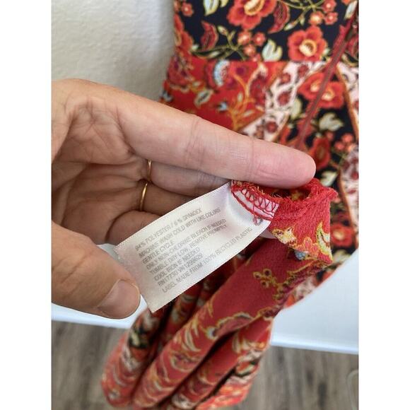 Xhilaration boho maxi dress kaftan red small long hippie beachy v-neck vacation - Picture 7 of 7